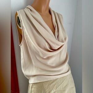 NWT 17-18”PTP cowl drape neck Zara blouse cream silky